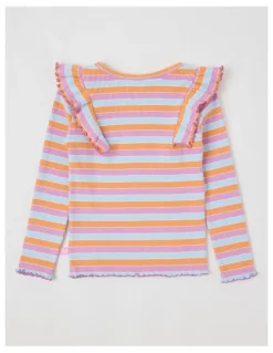 Milkshake Long Sleeve Ruffle Rib Top in Multi Stripe