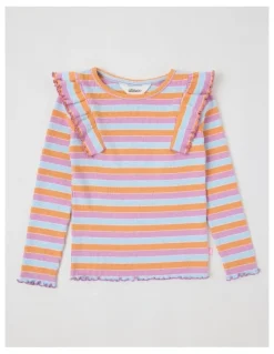 Milkshake Long Sleeve Ruffle Rib Top in Multi Stripe