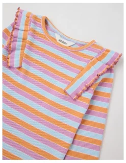 Milkshake Long Sleeve Ruffle Rib Top in Multi Stripe