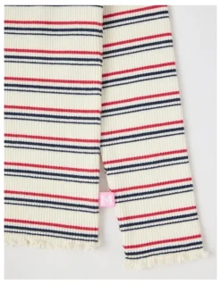 Milkshake Long Sleeve Ruffle Rib Top in Cream Stripe