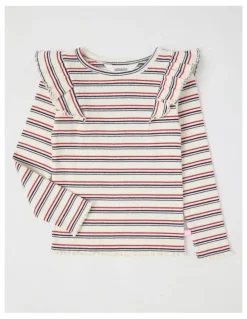 Milkshake Long Sleeve Ruffle Rib Top in Cream Stripe