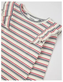 Milkshake Long Sleeve Ruffle Rib Top in Cream Stripe