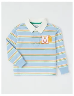 Milkshake Long Sleeve Rugby Polo Top in Light Blue Stripe