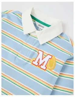 Milkshake Long Sleeve Rugby Polo Top in Light Blue Stripe
