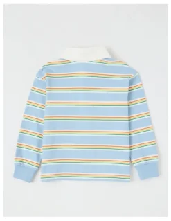 Milkshake Long Sleeve Rugby Polo Top in Light Blue Stripe