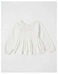 Milkshake Long Sleeve Smocked Top in Cream