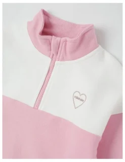 Milkshake Long Sleeve 1/4 Zip Sweat in Pink