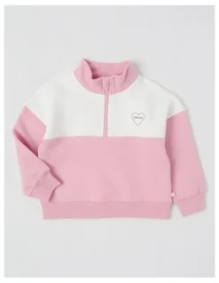 Milkshake Long Sleeve 1/4 Zip Sweat in Pink