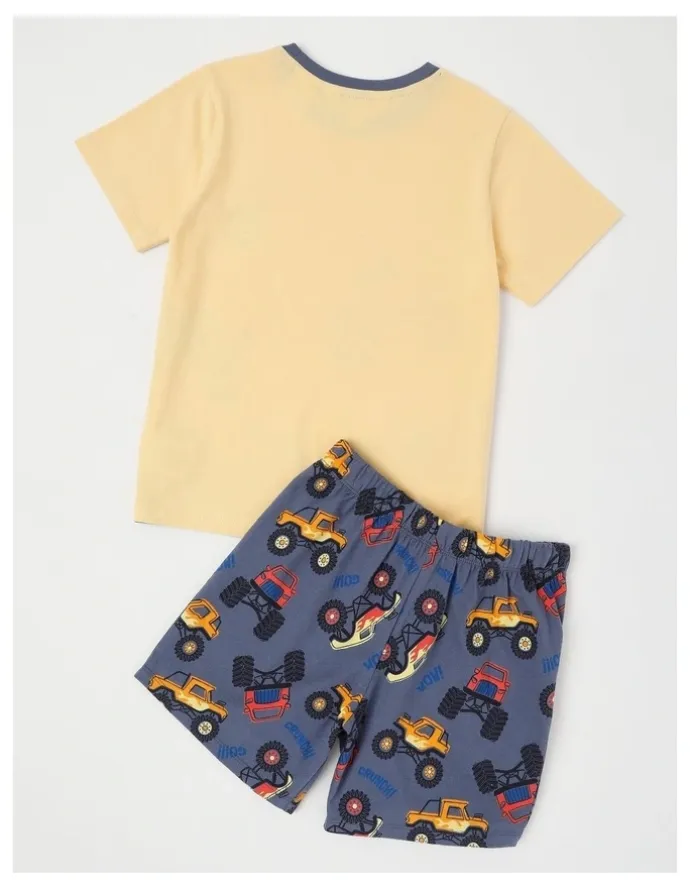 Milkshake Monster Truck Stunts Jersey Pyjamas in Light Yellow