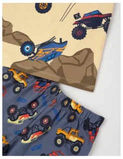 Milkshake Monster Truck Stunts Jersey Pyjamas in Light Yellow