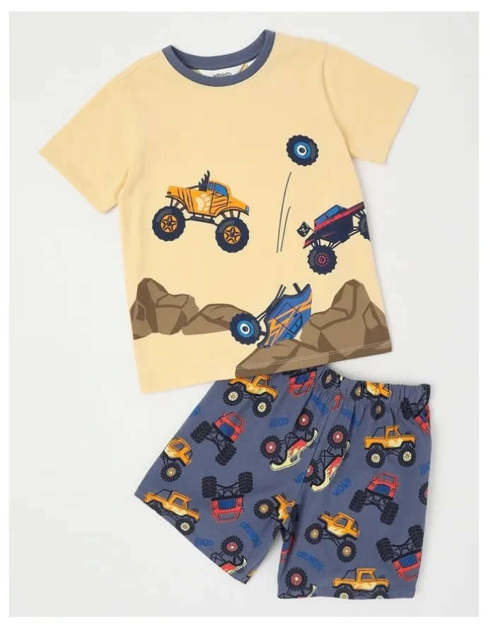 Milkshake Monster Truck Stunts Jersey Pyjamas in Light Yellow