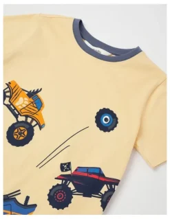 Milkshake Monster Truck Stunts Jersey Pyjamas in Light Yellow