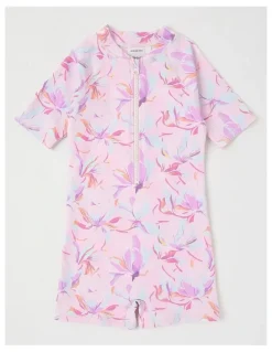 Milkshake One Piece Rashsuit With Zip Front in Floral in Light Pink