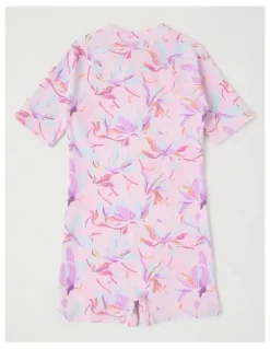 Milkshake One Piece Rashsuit With Zip Front in Floral in Light Pink
