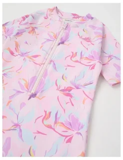 Milkshake One Piece Rashsuit With Zip Front in Floral in Light Pink