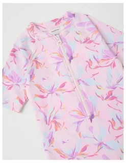 Milkshake One Piece Rashsuit With Zip Front in Floral in Light Pink