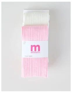 Milkshake 2 Pack Cable Knit Tights in Pink