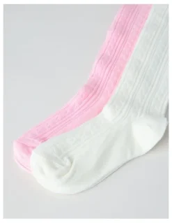 Milkshake 2 Pack Cable Knit Tights in Pink