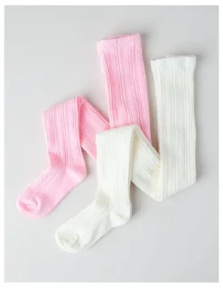 Milkshake 2 Pack Cable Knit Tights in Pink
