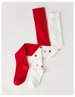Milkshake 2 Pack Heart Tights in Red