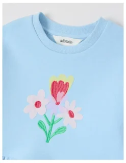 Milkshake Peplum Hem Sweat Top with Applique in Floral Light Blue