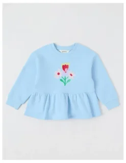 Milkshake Peplum Hem Sweat Top with Applique in Floral Light Blue