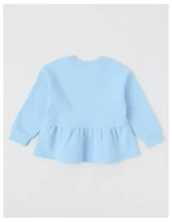 Milkshake Peplum Hem Sweat Top with Applique in Floral Light Blue