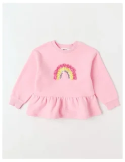 Milkshake Peplum Hem Sweat Top in Rainbow Pink