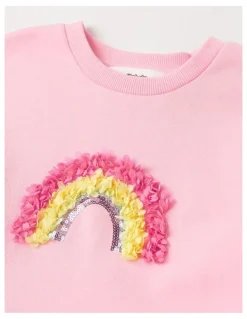 Milkshake Peplum Hem Sweat Top in Rainbow Pink