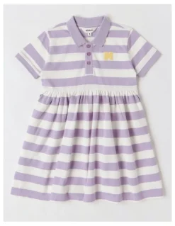 Milkshake Polo Dress in Purple & Cream Stripe