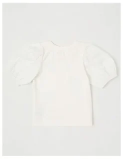 Milkshake Puff Sleeve Sequin Heart Top in Cream
