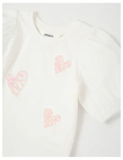Milkshake Puff Sleeve Sequin Heart Top in Cream