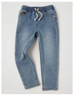 Milkshake Pull On Knit Denim Jean Jogger in Mid Denim
