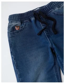 Milkshake Pull On Knit Denim Jean Jogger in Dark Denim