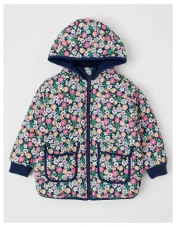 Milkshake Quilted Puffer Coat with Sherpa Lining in Floral Navy