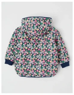 Milkshake Quilted Puffer Coat with Sherpa Lining in Floral Navy