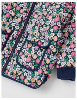 Milkshake Quilted Puffer Coat with Sherpa Lining in Floral Navy