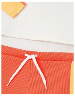 Milkshake Recycled Long Sleeve Rashvest & Rib Short Set in Surf Life/ Yellow & Washed Red