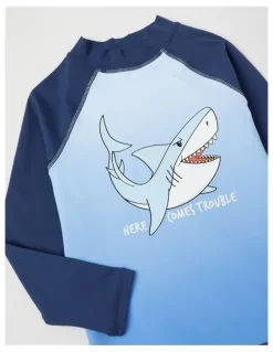 Milkshake Recycled Long Sleeve Rashvest in Shark/Blue & Navy
