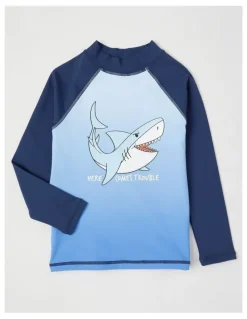 Milkshake Recycled Long Sleeve Rashvest in Shark/Blue & Navy