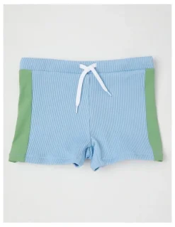 Milkshake Recycled Long Sleeve Rashvest & Rib Short Set in Sunshine/Blue & Green