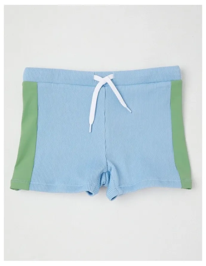 Milkshake Recycled Long Sleeve Rashvest & Rib Short Set in Sunshine/Blue & Green