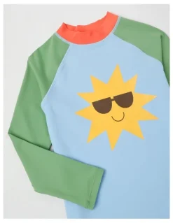 Milkshake Recycled Long Sleeve Rashvest & Rib Short Set in Sunshine/Blue & Green