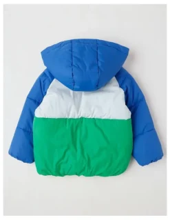 Milkshake Recycled Puffer Jacket in Blue & Green