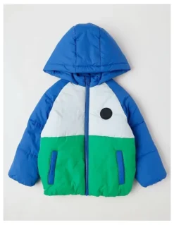Milkshake Recycled Puffer Jacket in Blue & Green