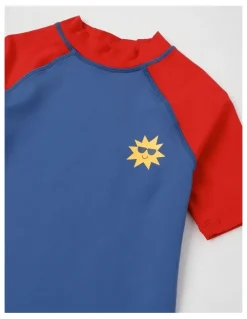 Milkshake Recycled Short Sleeve Rashvest & Short Set in Sun Print/Navy & Red