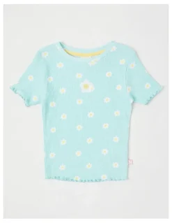 Milkshake Rib T-Shirt with Daisy Placement in Floral Ditsy Blue