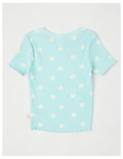 Milkshake Rib T-Shirt with Daisy Placement in Floral Ditsy Blue