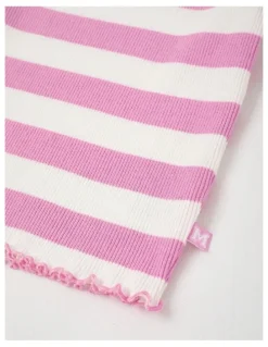 Milkshake Rib T-Shirt with Heart Placement in Wide Stripes Pink
