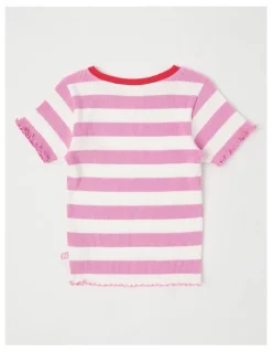 Milkshake Rib T-Shirt with Heart Placement in Wide Stripes Pink